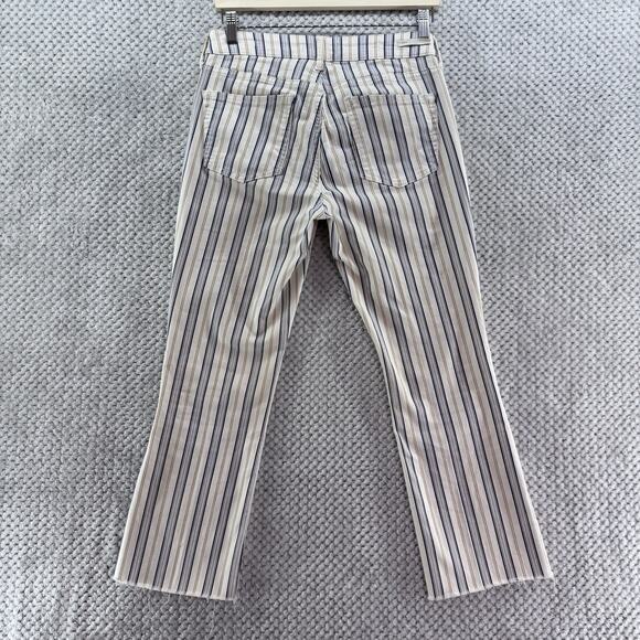 Pilco Pants Womens 28 Cream Brown Blue Striped High Rise Bootcut Raw Hem Casual - Picture 7 of 15